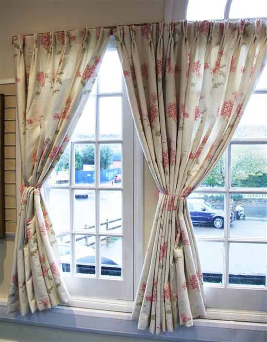 Two pairs of Bennison full length curtains, W.11ft H.7ft (2 pairs) W.5ft 9in. H.7ft (2 pairs)